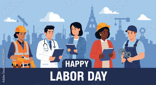 Diverse professionals celebrating Labor Day with optimism and appreciation for hard work and dedication