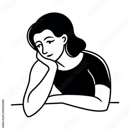 Woman resting head on hand with elbow on armrest in graceful minimal style Vector illustration