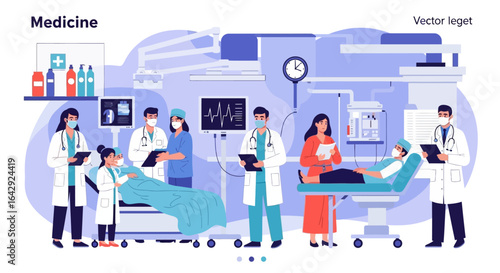 Medical team attending to patient in modern hospital room with advanced equipment