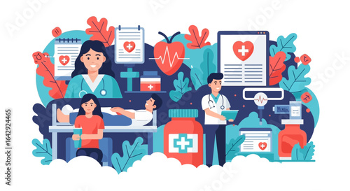 Professional medical team providing care, support, and treatment to patients in a modern clinic