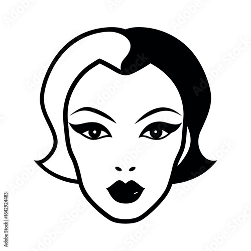 Face with dramatic eyeliner and bold lips in glamorous style Vector illustration