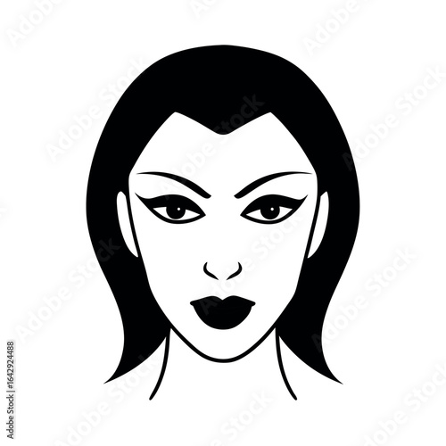 Face with dramatic eyeliner and bold lips in glamorous style Vector illustration