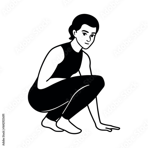 Model crouching while posing in high fashion editorial style Vector illustration