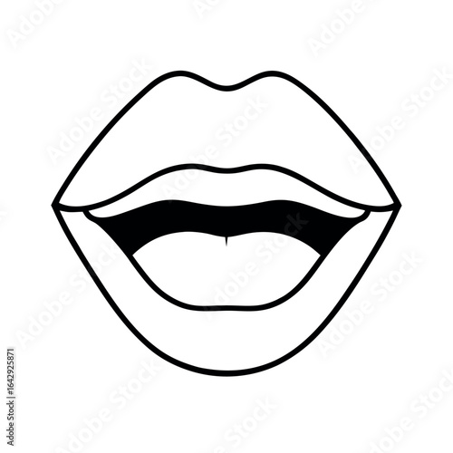 Open mouth with softly parted lips in elegant minimalist artwork Vector illustration