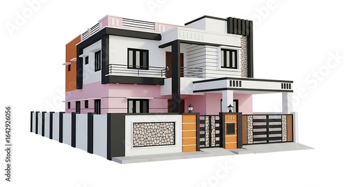 Modern house design two story exterior home architecture residential building real estate facade rendering 3d view