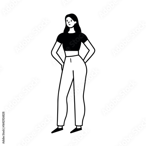 Woman in high waisted jeans and crop top in casual street style Vector illustration