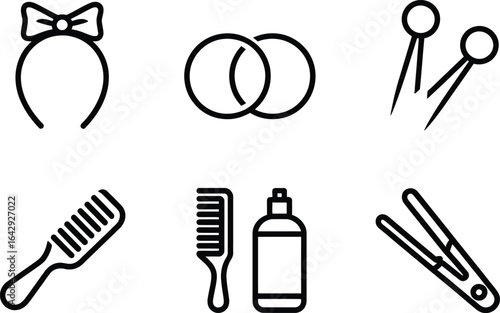 Set of Hair Accessories Hairband, Rings, Bobby Pins, Combs, and Hair Straightener