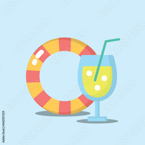 simple colorful drink and float tire icon illustration