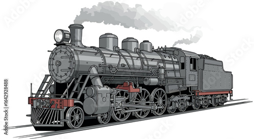 Detailed Vintage Steam Locomotive Illustration