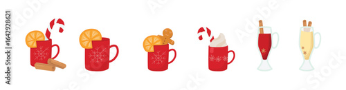 Christmas market drinks set. Vector stock illustration isolated on white background for design template menu, decoration winter market house, print paper, glass, ceramic cup