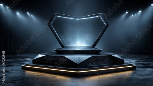 Fototapeta Naklejka Na Ścianę i Meble -  Abstract black background, Futuristic pedestal for product presentation. 3D illustration