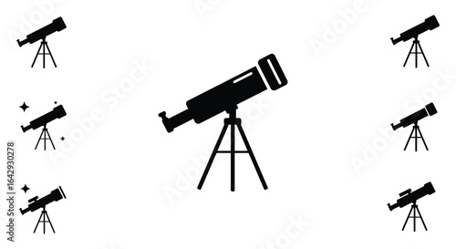 Telescope Icons Set for Astronomy Science Exploration and Space Observation