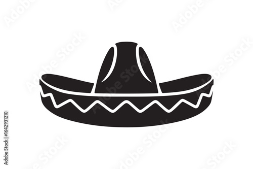 Traditional Mexican Sombrero Hat Black Silhouette Icon Vector