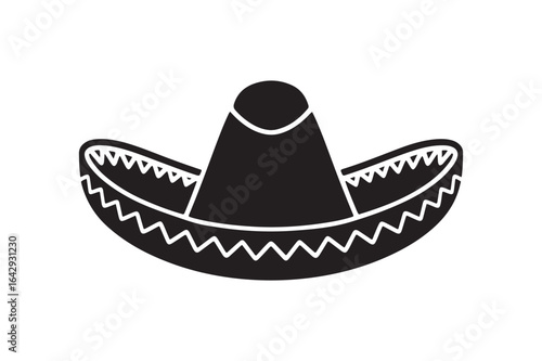 Traditional Mexican Sombrero Hat Black Silhouette Icon Vector