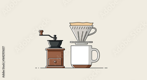 Minimalist Coffee Brewing Essentials: Pour Over and Manual Grinder Illustration