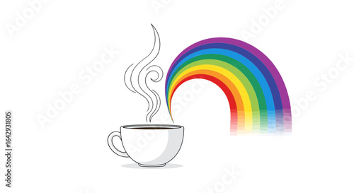 Steaming Rainbow Coffee Cup Illustration - A Magical Brew of Color and Warmth
