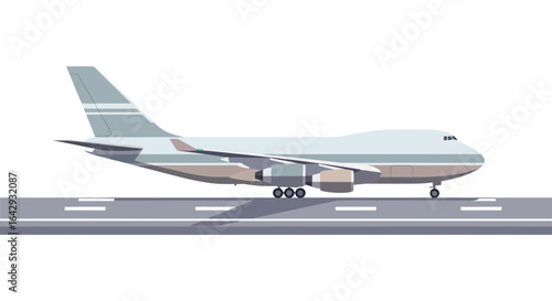Illustration of a Jet Airplane on a Runway ready for takeoff