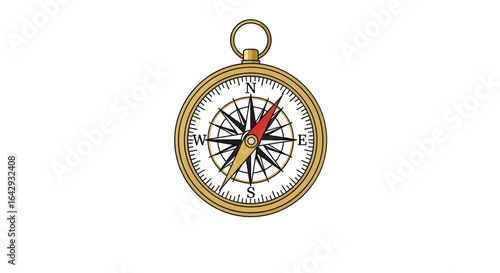 Vintage golden compass vector illustration. A classic navigational instrument with a wind rose for direction, travel, and exploration.