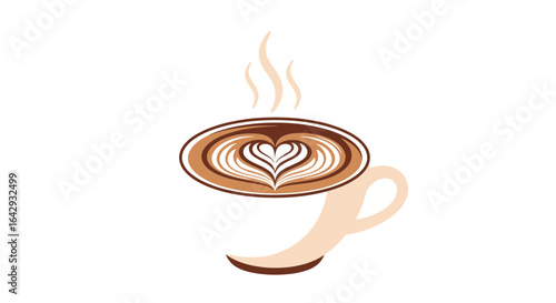 Whisked with love, a vector illustration of a coffee cup with intricate heart latte art, a symbol for cafes and baristas.