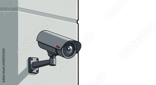 Surveillance camera mounted on a building wall, providing security and monitoring services