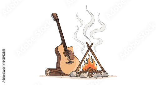 Campfire Serenade Acoustic Guitar by the Cozy Flames - Ideal for Camping & Music Lovers