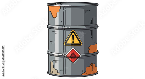 Hazardous Waste Barrel Illustration Dangerous Materials Storage - Chemical Safety Concept