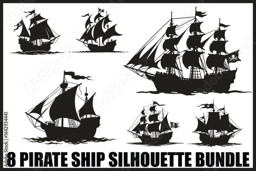 Pirate Ship Silhouette Bundle