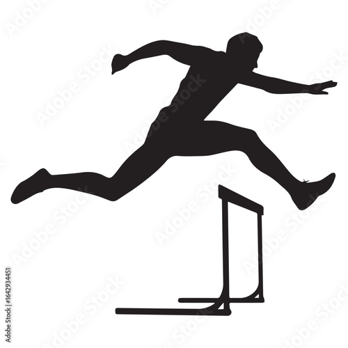 Hurdler Clearing Hurdle Silhouette Vector on White Background