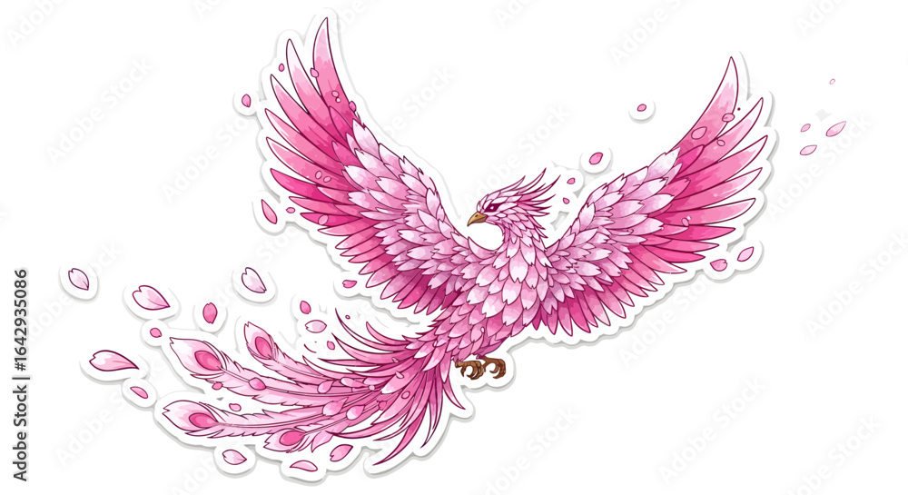 Obraz premium Enchanting Pink Phoenix Illustration with Flowing Feathers and Magical Aura