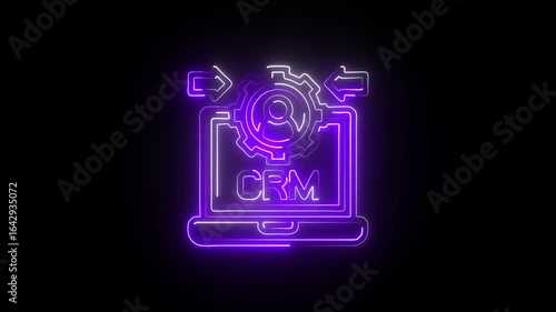 Wallpaper Mural Neon CRM System Icon Customer Relationship Management Interface with Gear and Arrows on Laptop Screen in Glowing Digital Style Torontodigital.ca