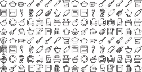 Collection of kitchen utensils and appliances silhouette