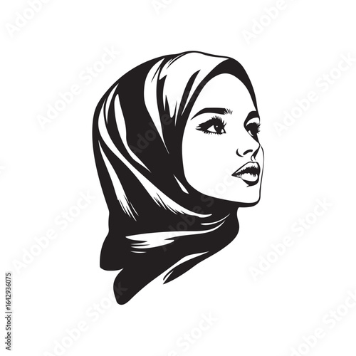 Vector illustration of a woman wearing a hijab with a modern and elegant style, showing a graceful expression and modest fashion.