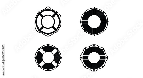 Black and white illustrations of various life preserver ring designs
