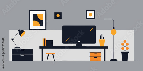 Minimal Luxury Workspace with Backlit Art Wall