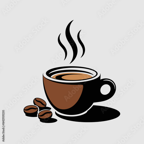 Steaming Cup of Espresso with Coffee Beans