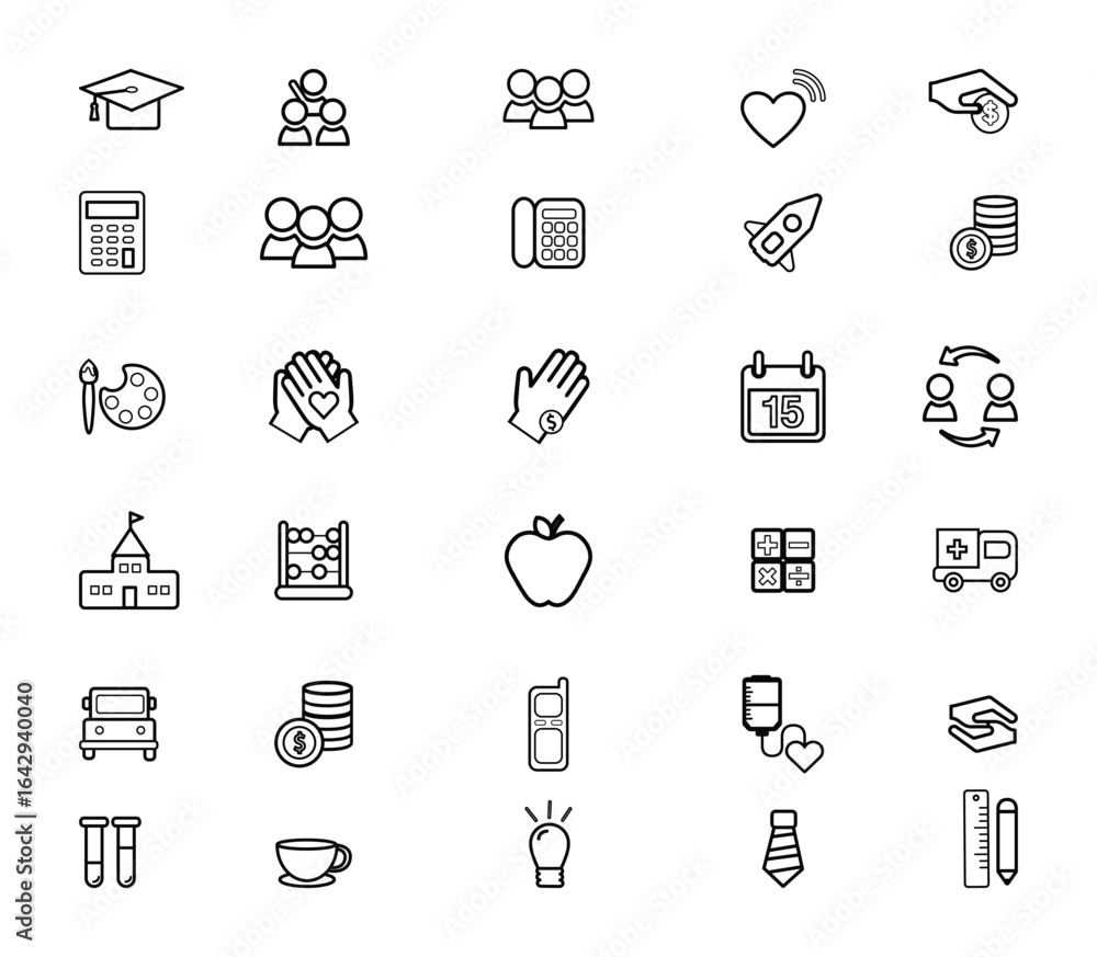 Fototapeta premium Minimal Line Icon Collection in Outline Style, Editable Stroke Vector Illustration for Graphic Design