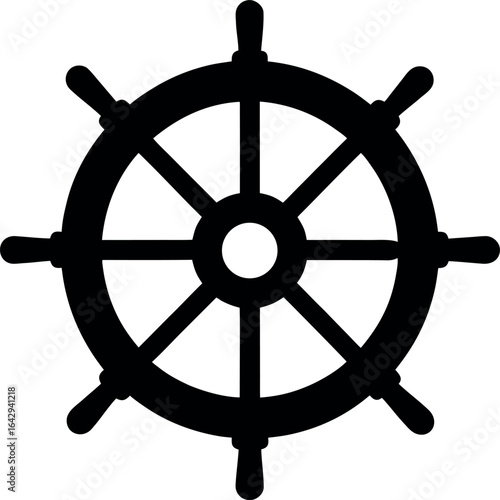 Ship wheel steering nautical control silhouette black vector
