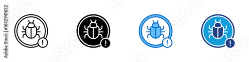 Bug Alert Multi Style Vector Icon Design - Bug with exclamation mark, representing malware detection, software bugs, or security threat alerts