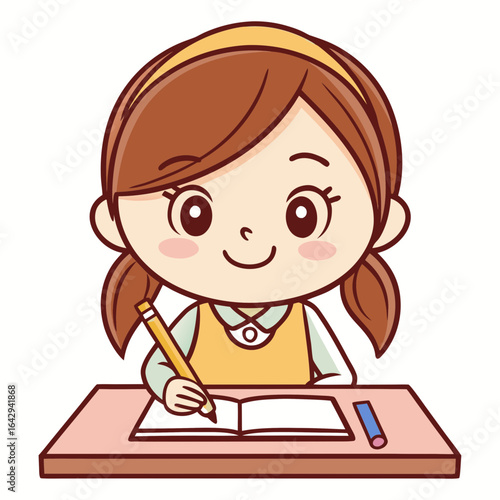 Cute girl writing and studying at a desk