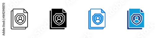 Identity Shield Multi Style Vector Icon Design - document with a person avatar on a shield, representing personal data protection or ID security