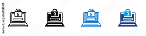 Secure Login Multi Style Vector Icon Design - laptop with a password field and padlock, representing a secure login or user authentication process
