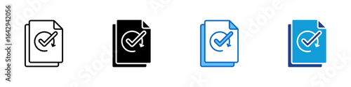 Verified File Multi Style Vector Icon Design - file with a checkmark, symbolizing approval, confirmation, or validated digital documents