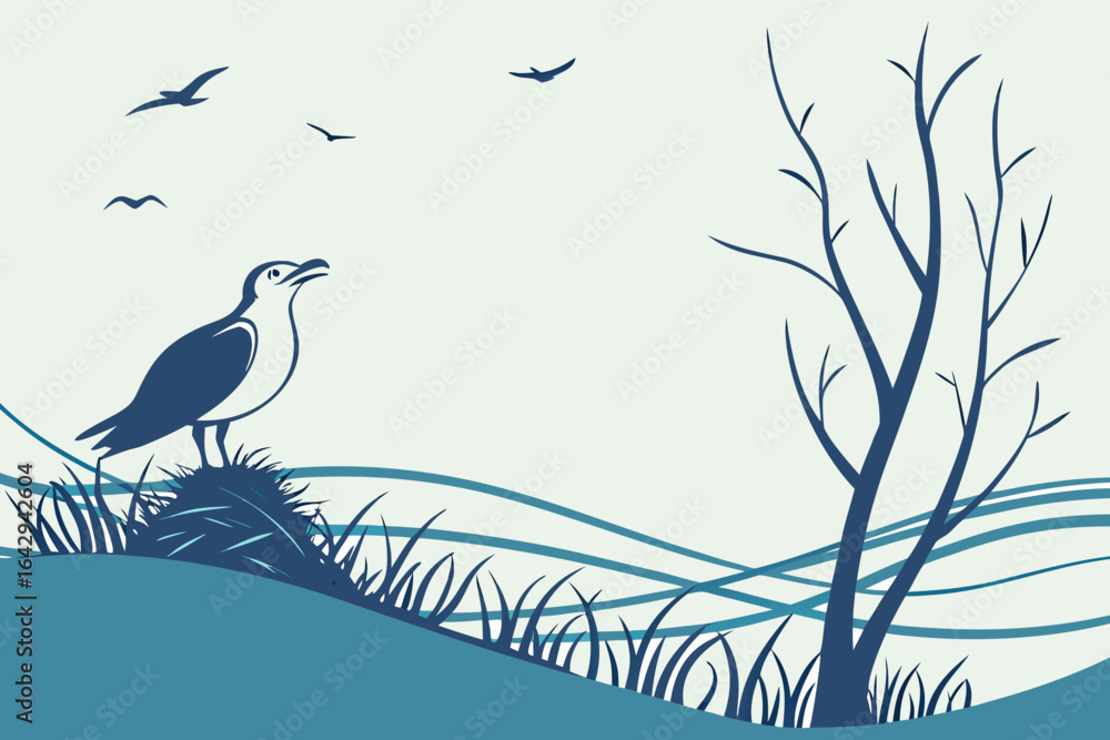Obraz premium Hiker and Eagle on a Hill Coloring Page - Printable Nature Scene