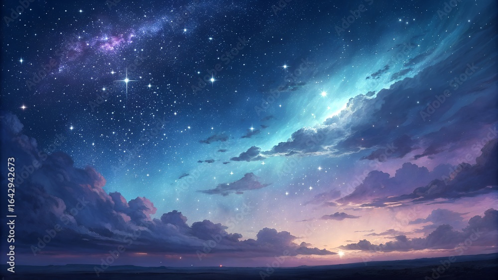 Fototapeta premium Night Sky with Stars and Clouds – Dreamy Cosmic Scene