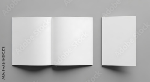 Open and closed blank book mockup isolated on white background