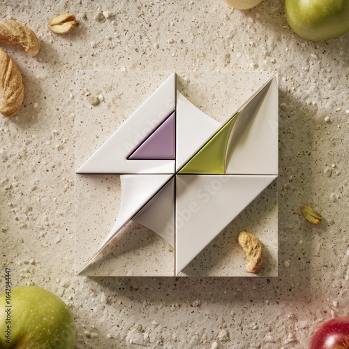 Abstract geometric design, light beige, pastel shades,  triangle shapes