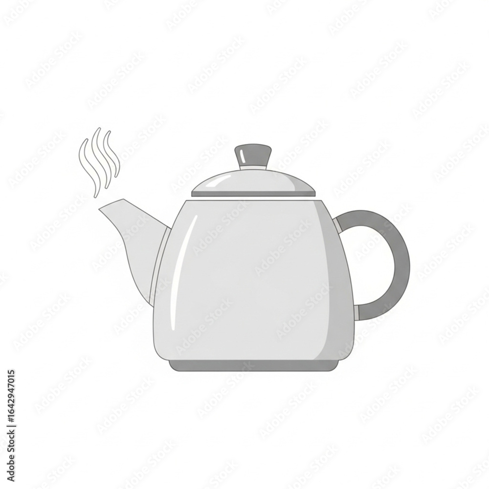 Fototapeta premium A simple grayscale illustration of a steaming teapot, ready to pour.