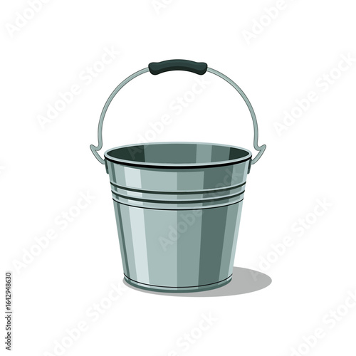 Isolated Metal Bucket Illustration Ready for Cleaning or Gardening with Light Gray Background Perfect for Graphic Designs and Visual Projects
