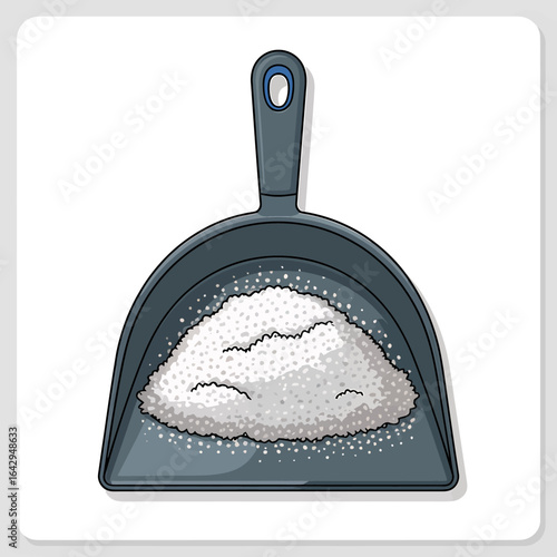 Illustration of a dustpan filled with white granular material ideal for cleaning concepts and household imagery