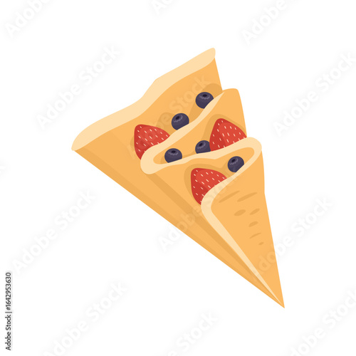Crepe with fruit toping. Crunch crepe. Crunch cake. Crunch pancake. Breakfast crepes.